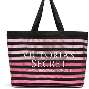 Victorias Secret Metallic Striped Canvas Tote